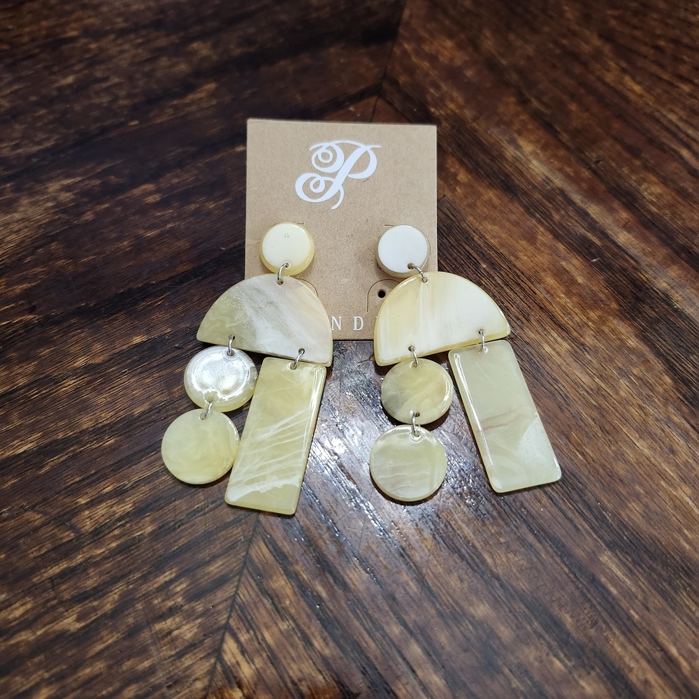 Neutral Marble Statement Earrings | Geometric Dangle | Cream Beige Acrylic